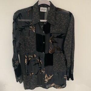 VTG Chico's Womens Button Up Shirt Small Patchwork Silk Velvet Burnout Floral